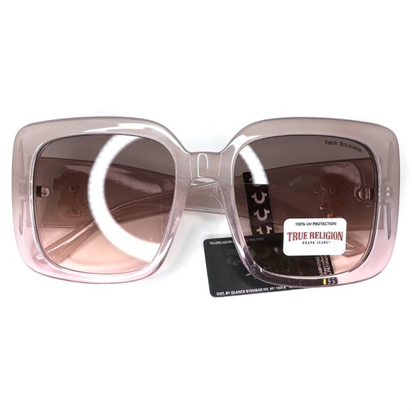 True Religion Women\'s Square Sunglasses Oversized Pink Gold Designer Glam Y2K main image 9
